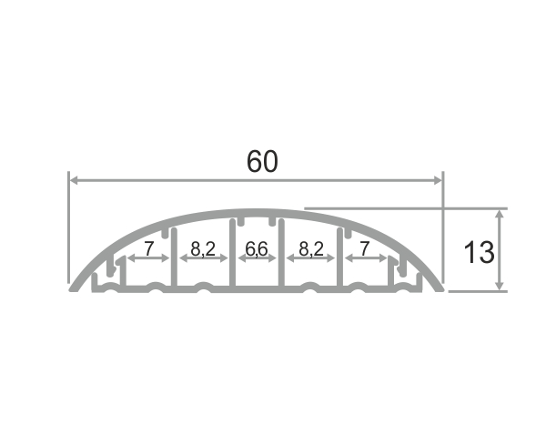 Монтажная часть алюминиевого порога с кабель-каналом ПО-62 серебро/мат 2,7 м.